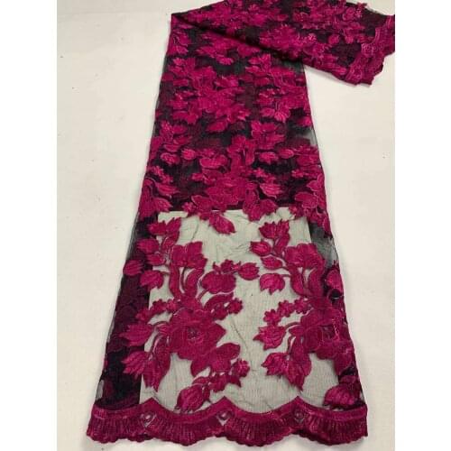 Hot Sale African Mesh Lace Fabric Nigerian Style Flowers Pattern Tulle Embroidery Sewing Design Party Wedding Dress Skirt 5 Yard