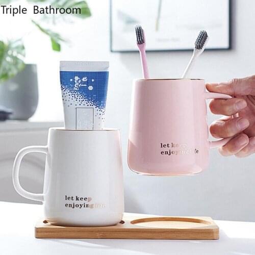 Ceramic simple bathroom accessories set washing tools mouthwash cup soap toothbrush holder household items