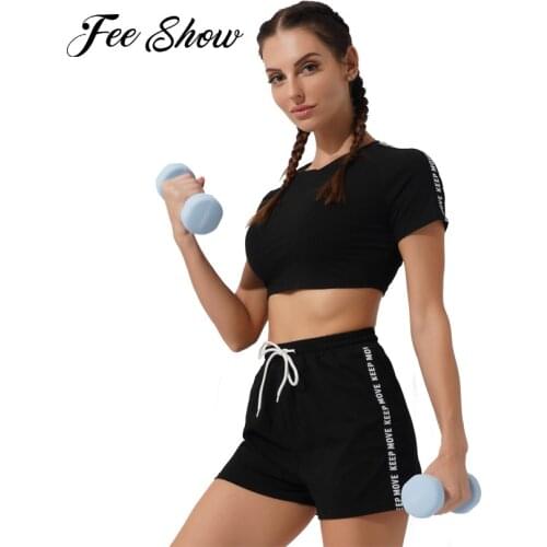 Summer Running Sports Set Women Two Pieces Crop Top Shorts Workout Outfit Fitness Wear Push Up Gym Suit Female Yoga Sets Clothes
