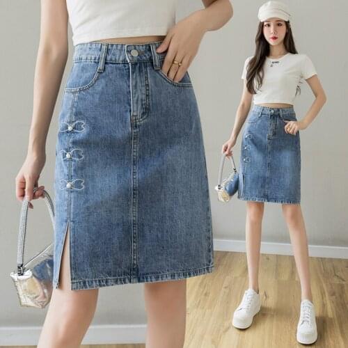 Summer Ladies Short Elegant Casual High-Waist Hip-Wrapped All-Match Denim Mini Skirt Korean Fashion Clothing A161