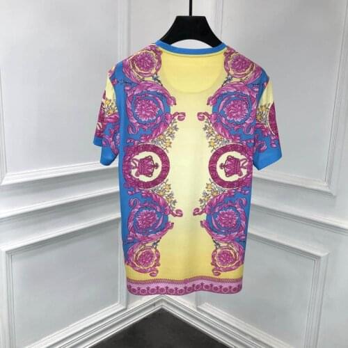 Summer Women Cotton Casual T-Shirt 2021 High Quality Designer Flower Print Elastic Party Holiday T-Shirts