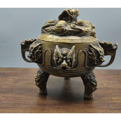 Copper Fengshui Brass Nine Dragon Incense Burner Creative Incense Holder Aromatherapy Furnace Qianlong Mark incensory