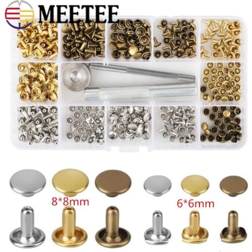 Meetee 1set(180pcs) 6mm+8mm Metal Rivets Button Double Sided Rivets Buckle + Installation Tools DIY Leathercrafts Accessories