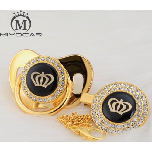 MIYOCAR Gold silver bling Rhinestone crown beautiful bling pacifier and pacifier clip BPA free dummy bling unique design GCR2