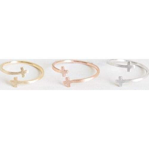 Fashion jewelry iron jesus sideways double cross cuff finger religious ring for women stretch girl rings