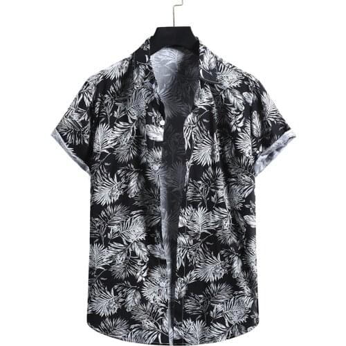 Mens Shirts Summer Casual Hawaiian Printed Pockets Button Short Sleeve Top Summer Plus Size Blouse Shirts chemise homme