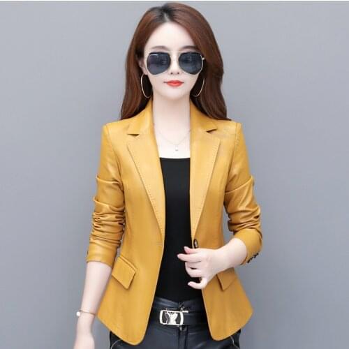 2020 New High Quality Spring Womens Clothing Slim Was Thin Small Suit OL Commuting Leather Jacket Women Coat Large Size 5XL
