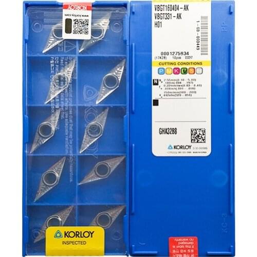 Original KORLOY Carbide Insert CNC VBGT160404-AK H01 Bright Finish Turning and Profiling for Aluminum