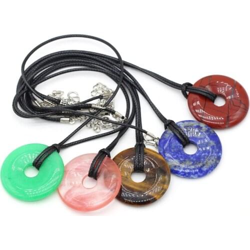 Natural Agates Stone Donuts Necklace Fine Big Hole Beads Necklace for Women Making DIY Jewerly Party Exquisite Gift 35x35mm