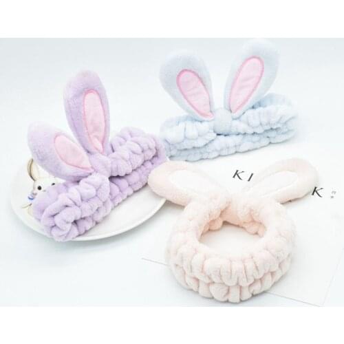 Fashion Rabbit Ears Headband Elastic Headdress Bath Mask Hairband for Women Girls Lady Hair Styling Accessories Cotton Headband