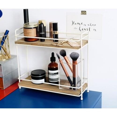 Simple wrought iron solid wood partition double shelf kitchen spice rack girl desktop debris two-tier storage rack