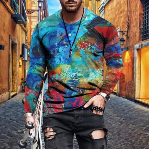 2021 New Loose Hip Hop Hot Air Mens Shirt Color Graffiti Personality Casual Oversize Base Shirt Long Sleeve