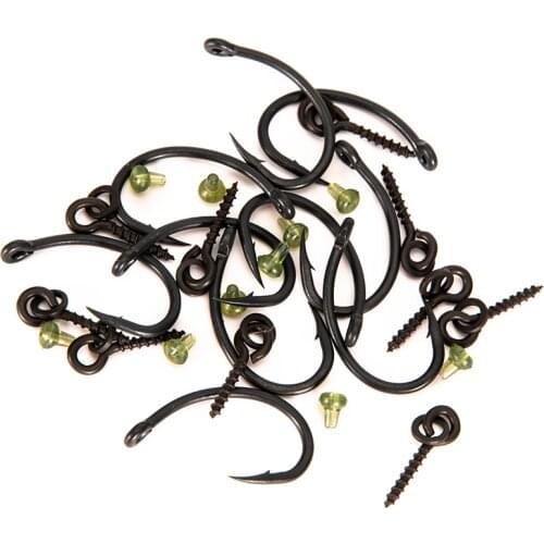 Carp Fishing Chod Rig 30pcs/set Black Bait Screw Braid Line Snap Ready Tied Carp Rig Curve Shank Fishing Hooks Size Tool