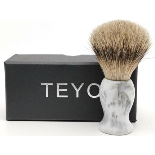 TEYO Landscape Pattern Resin Handle Silvertip Badger Hair Shaving Brush With Gift Box for Safety Double Edge Razor