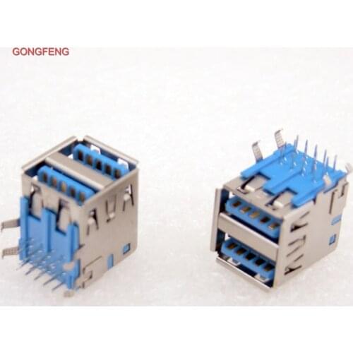 Special Wholesale NEW Hot SELL USB 3.0 Socket Connector Type A base 90 Double USB interface Connector 100pcs/LOTS