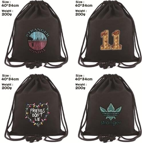 Anime Stranger Things Drawstring Bag Teenager Casual Women Backpack Canvas Cosmetic Stringbag Boys Girls Beach Bag Shoes Pouch