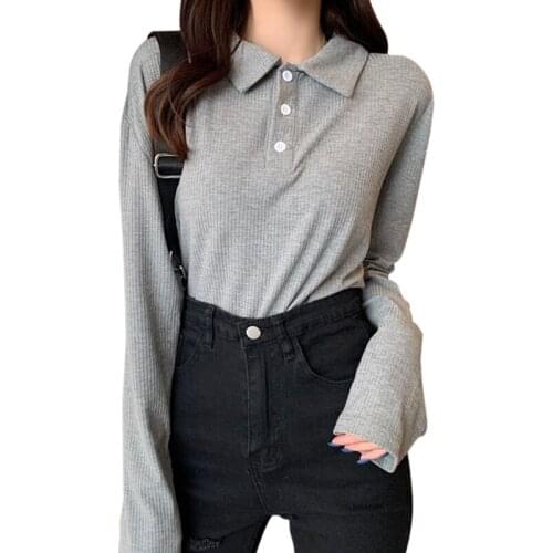 Spring Female Korean Style Loose Bottoming Tshirt Long Sleeve Top Solid Color Tee Shirt Tops