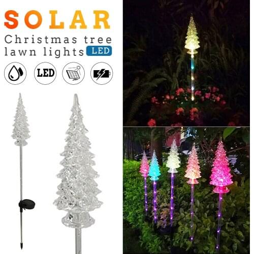 IP65 Waterproof Garden Solar Lights Crystal Christmas Tree Stake Light Color Changing Landscape Lighting LED Yard Lamp