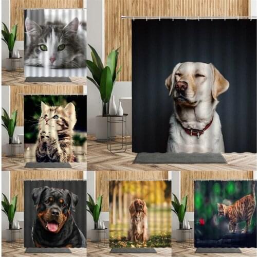 Cute Pet Cat Dog Bathroom Shower Curtain White Labrador Photography Background Bathtub Screen Waterproof Bath Curtains With Hook