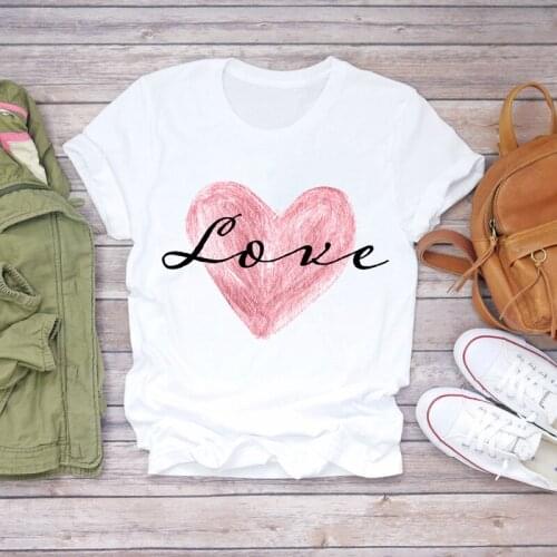 Women T-Shirt 2021 harajuku white Casual Love Heart Female Tee Tops Couple Tshirt O-neck Short sleeve Summer Ladies tshirts