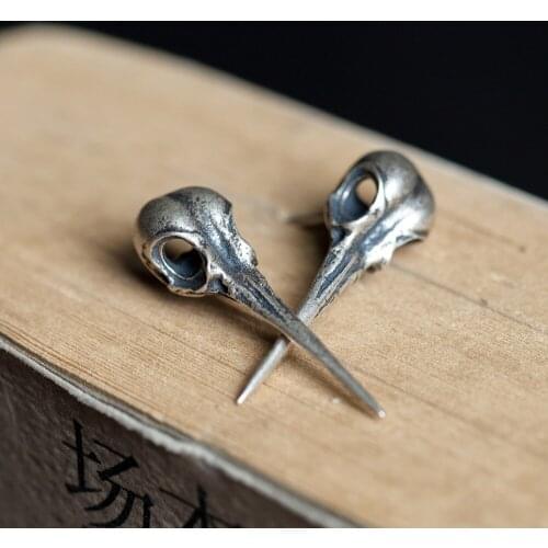 925 Sterling Silver Hummingbird Bones Stud Earrings Women Punk Earrings Vintage Party Wedding Jewelry Gifts for Girls Women
