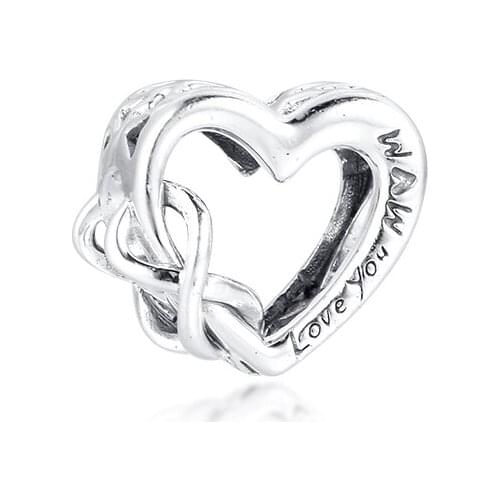 Love You Mum Infinity Heart Charm Women 925 Sterling Silver Charm Beads for Jewellry Making Valentine Day