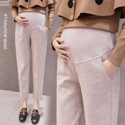 9/10 Winter Thick Warm Woolen Maternity Straight Pants Autumn Belly Pants Clothes for Pregnant Women Pregnancy Trousers