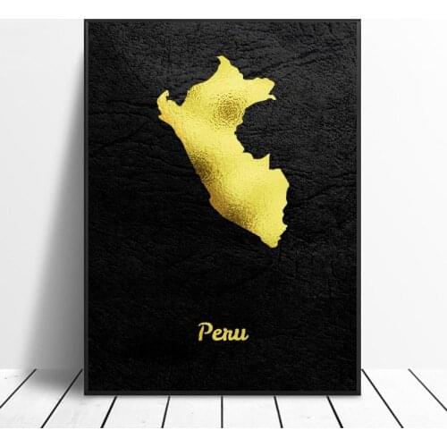 Golden Map Peru Canvas Wall Art Print Modern Poster Wall Pictures Living Room Decor