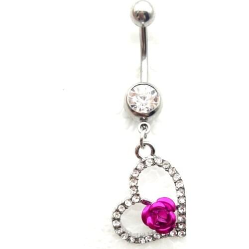 1pc Fashion Allergy 3D stereo Red Rose Flower Love Heart Navel Bar Belly Ring body jewelry