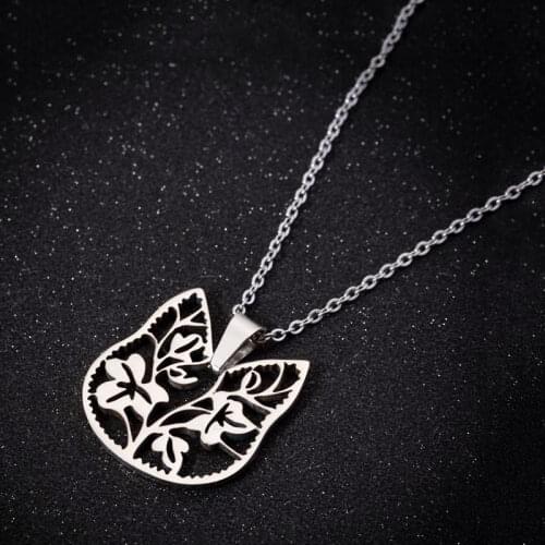 1pc Cute Flower Cat Ear Frame Stainless Steel Cats Charms Necklace Kids Women Lucky Making Jewelry Accessories Two Colors