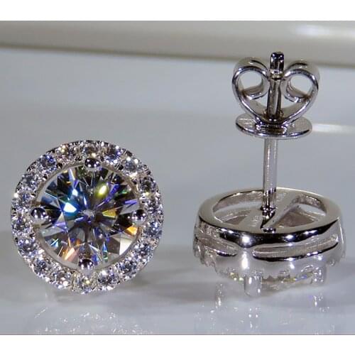 14K Au585 White Gold Women Stud Earrings Moissanite Diamonds 2 Carat Round Elegant Wedding Party Engagement Anniversary Trendy