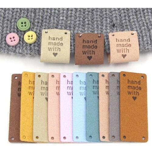 20pcs PU Leather Tags Colorful Handmade With Love For Hat Jeans Bag Sewing Accessories Clothes Decorative