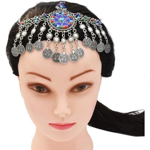 Ethnic Coin Tassel Bead Hair Clip Accessories Headpiece Gold Head Chains Headdress Turkey Egypt Gypsy Bohemian Tribl Jewelry