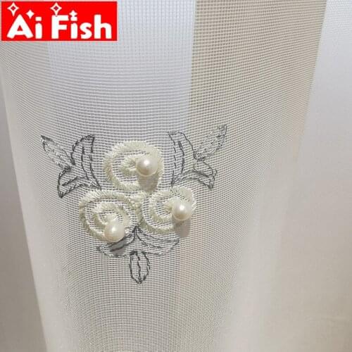 Elegant Pearl Sheer Curtain for Living Room Europe Luxury White Bottom Lace Delicate Embroidery French Window Drapes MY536#40
