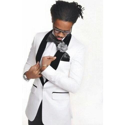 Custom Made White Groom Tuxedos Costume Homme Terno Masculino Slim Fit Men Wedding Suits Blazers Black Lapel 2Piece Coat Pant