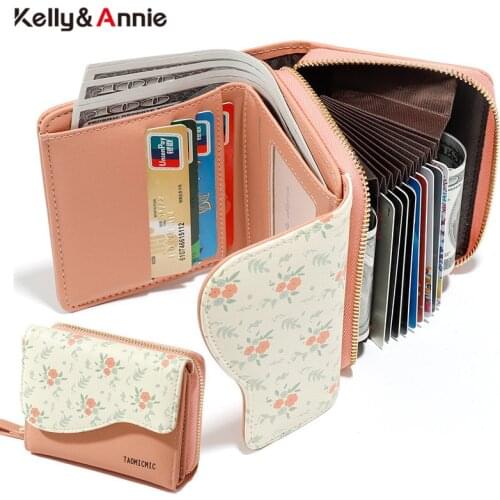 Brand Saddle Designer Flower Trifold Women Short Wallets Pu Leather Zipper Coin Card Holder Ladies Purse Small Wallet Female