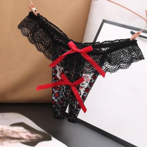 Women Sexy Lingerie Exotic Open Crotch Panties Thong Leopard Lace Transparent Crotchless G-String Hollow Out Underwear