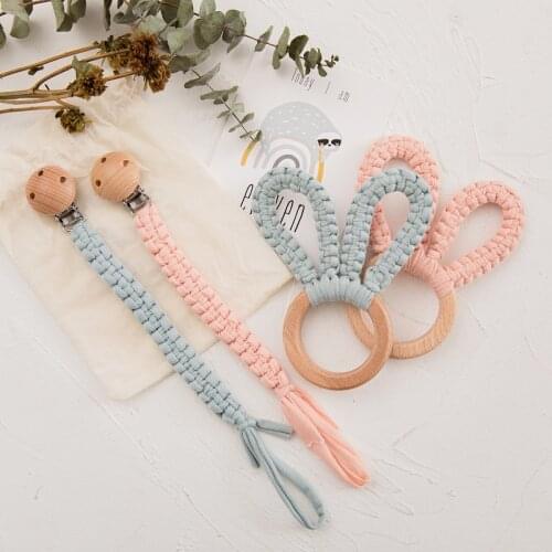 Baby Braided Rattle Pacifier Chain Set Toys Rabbit Kid Cartoon Bed Toy Crochet Rattle Soother Bracelet Teether Set Baby Product