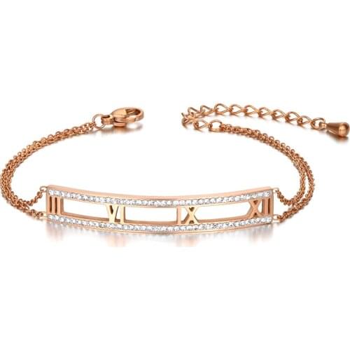 Trendy Stainless Steel Roman Characters Charm Bracelets For Women Girls Vintage CZ Crystal Chain & Link Bracelet B20049