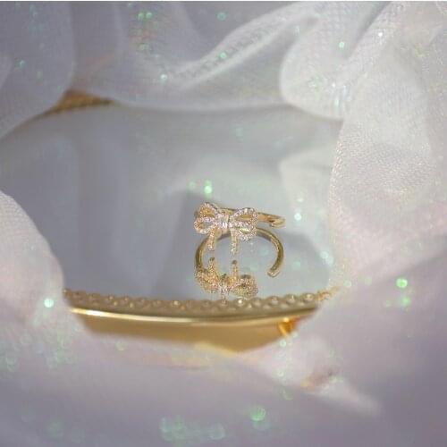 Korea Design Fashion Jewelry Micro-inlaid Zircon Bowknot Adjustable Size Rings for Woman Holiday Wedding Ring for Couples