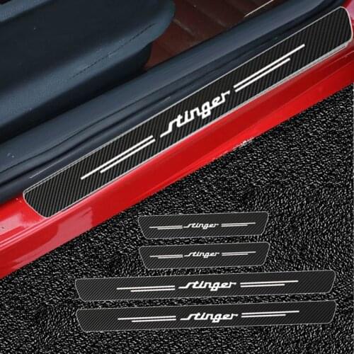 Mutips 4pcs Carbon Fiber GT Car Door Sill Protection Cover Trim Strip Sticker Accessories Auto Logo Decoration For Kia Stinger
