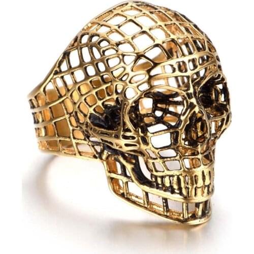 Punk Rock Men Stainless Steel Skull Ring Gothic Buddhist Word Swastika Skeleton Ring Vintage Jewelry