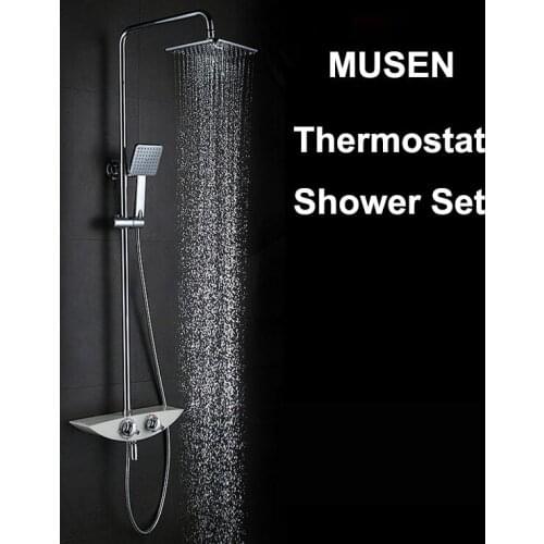 Water Power Air Injection Chrome Rainfall Shower Set Digital Thermostatic Shower Mixer With Hand Shower Wall Mounted
