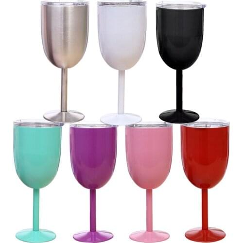 2021 New Selling Products 10oz Double Wall Stainless Steel Vacuum Insulated Wine Cup Customized Color Logo With Lid