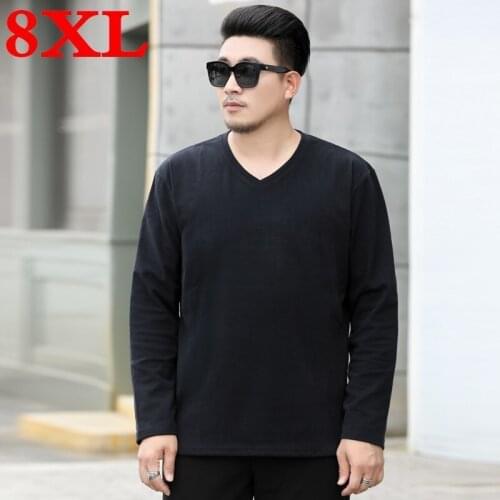 New plus size 8XL 7XL 6XL 5XL fashion brand trend Slim long-sleeved T-shirt mens tee V-neck casual mens T-shirt