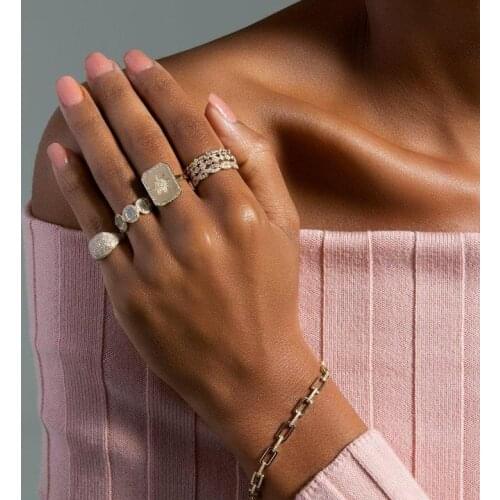 2020 new Gold filled starburst star signet Ring Vintage micro pave cz northstar engraved Rings for women adjust wedding Rings