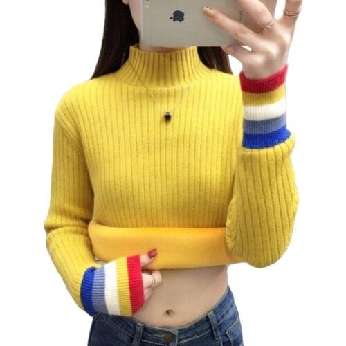 2021 Autumn Winter Sweater Women Knitted Sweaters Plus Velvet Turtleneck Pullovers Sweater Casual Tops Soft Jumper Pull Femme