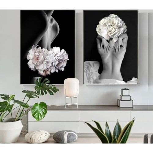 Posters and Prints Flowers Feather Women Paintings Canvas Wall Pictures for Living Room Home Decoration Cuadros