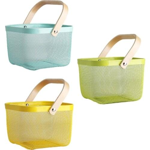 667A Portable Iron Wire Picnic Basket Food Snacks Fruit Holder Vegetable Grocery Storage Organizer