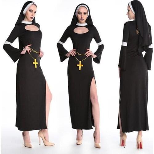 Sexy Adult Womens Halloween Costume Sexy Mother Superior Arabia Nun Costumes Fantasy Cosplay Costume Hoodie Nuns Costume Dress
